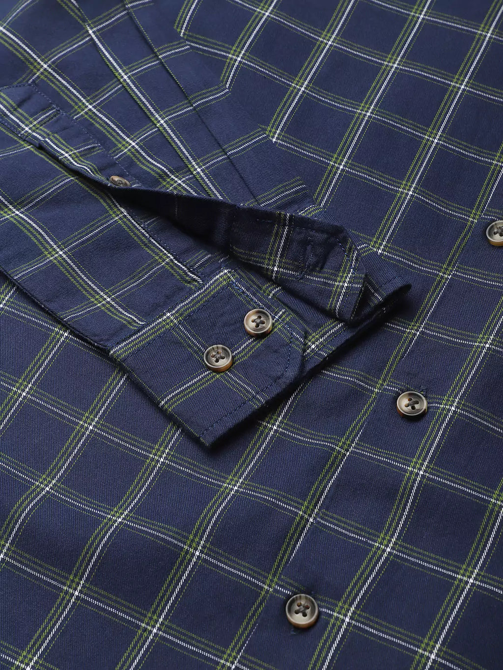 Thomas Scott Men Blue Slim Fit Cotton Checked Casual Sustainable Shirt