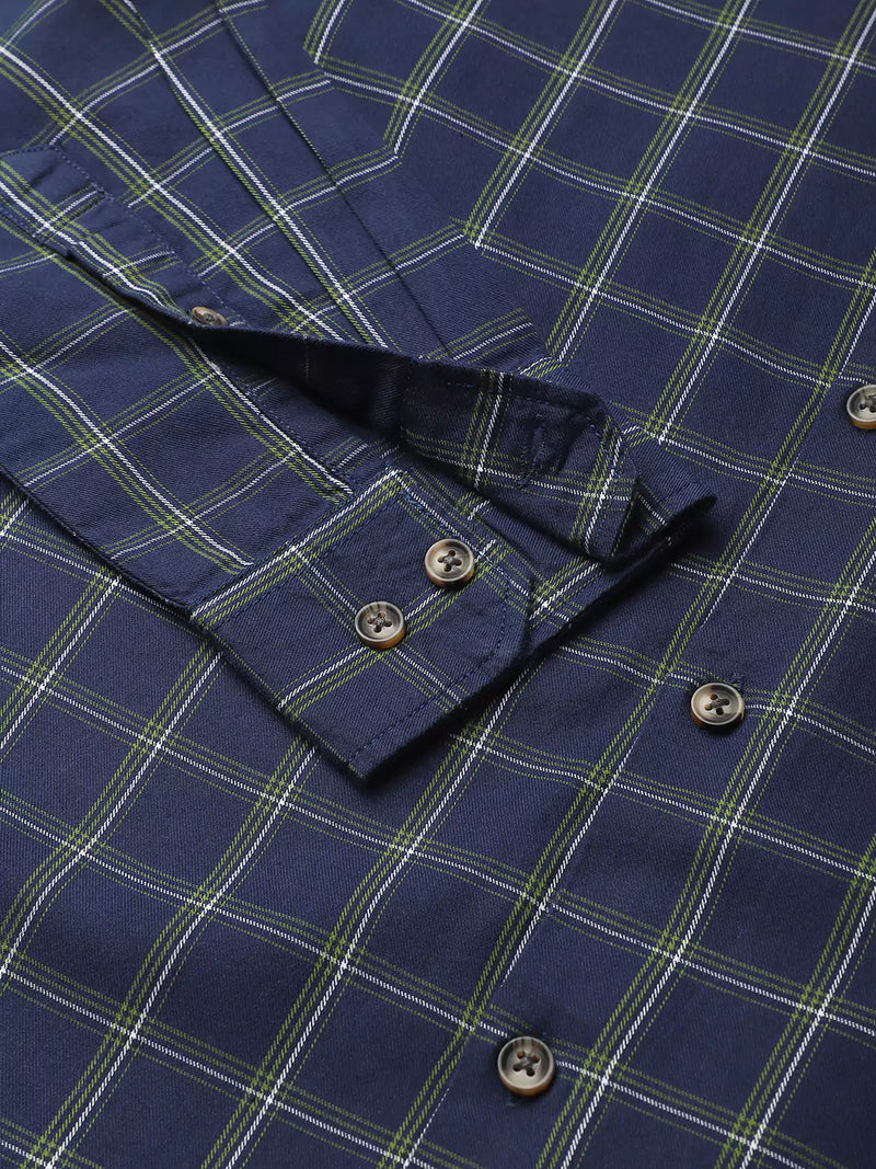 Thomas Scott Men Blue Slim Fit Cotton Checked Casual Sustainable Shirt