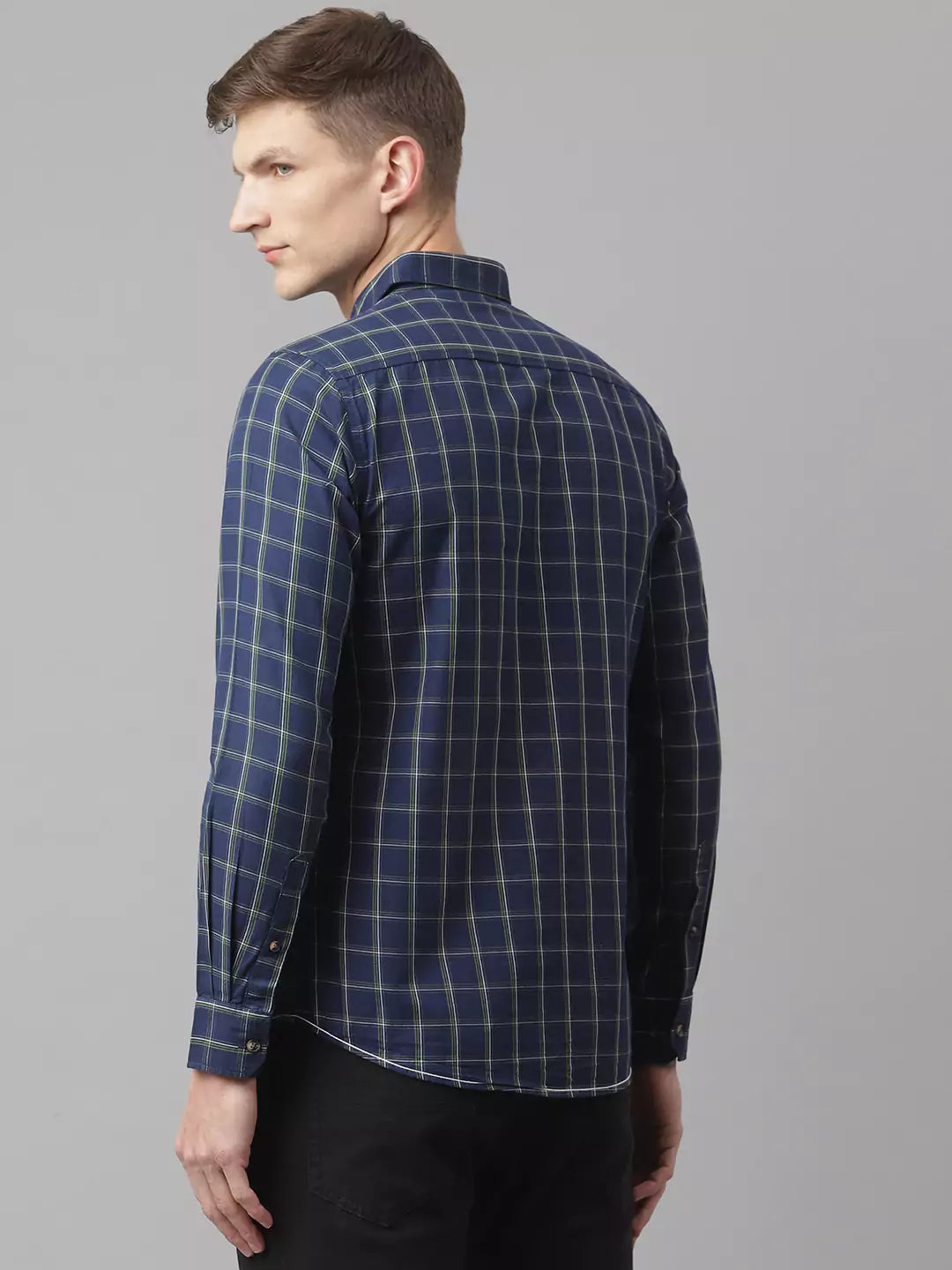 Thomas Scott Men Blue Slim Fit Cotton Checked Casual Sustainable Shirt