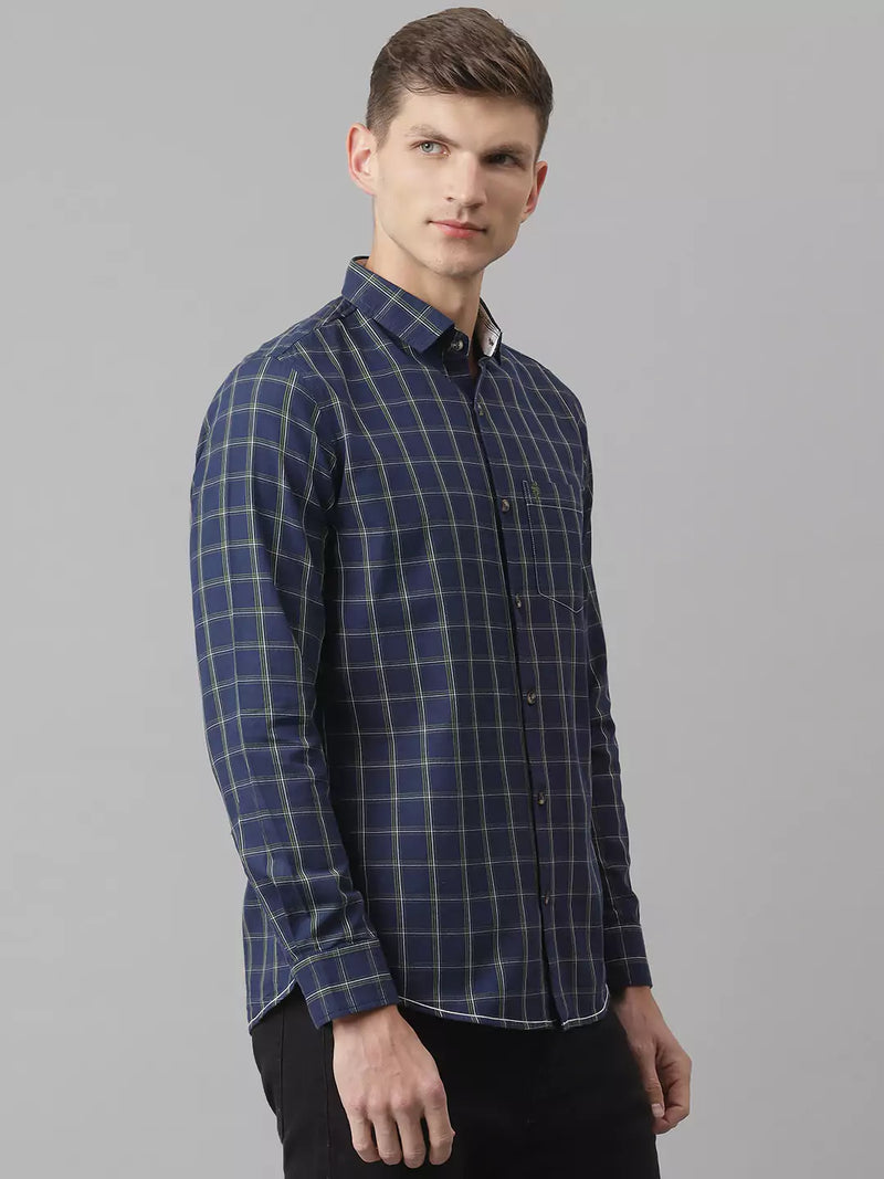 Thomas Scott Men Blue Slim Fit Cotton Checked Casual Sustainable Shirt