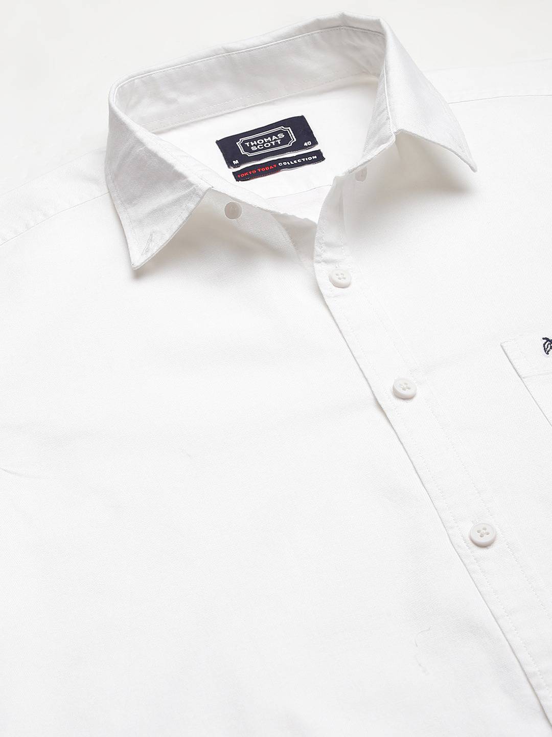 Thomas Scott Men White Slim Fit Pure Cotton Casual Sustainable Shirt