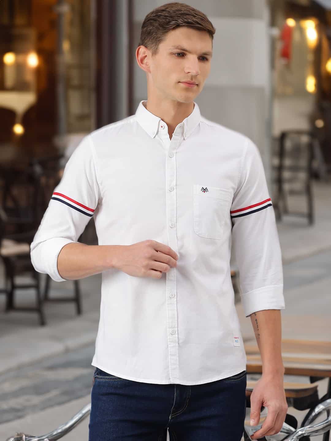 Thomas Scott Men White Slim Fit Pure Cotton Casual Sustainable Shirt