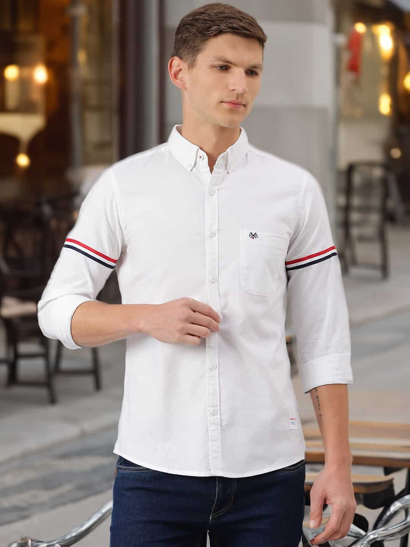 Thomas Scott Men White Slim Fit Pure Cotton Casual Sustainable Shirt