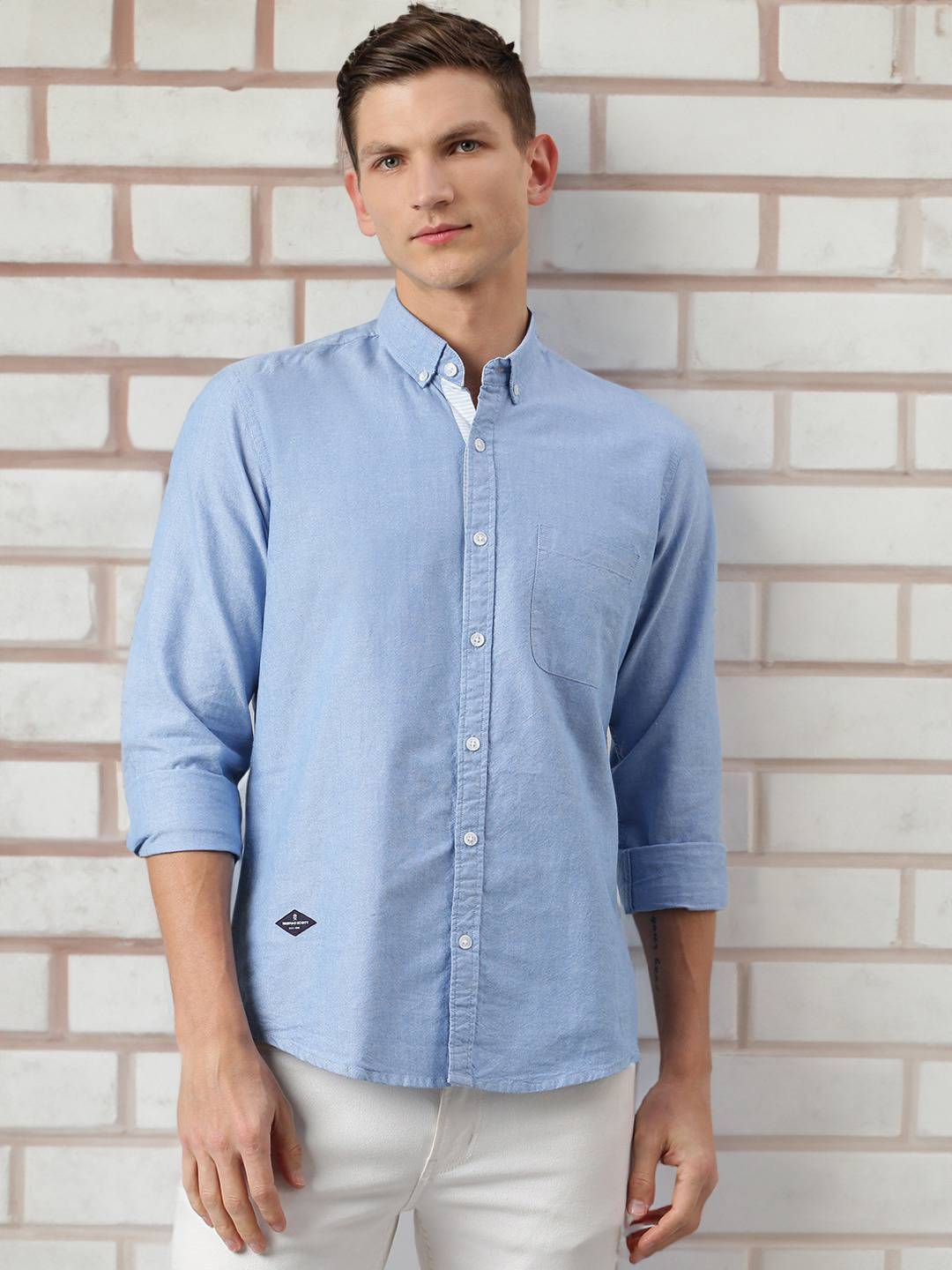 Thomas Scott Men Blue Slim Fit Pure Cotton Casual Sustainable Shirt