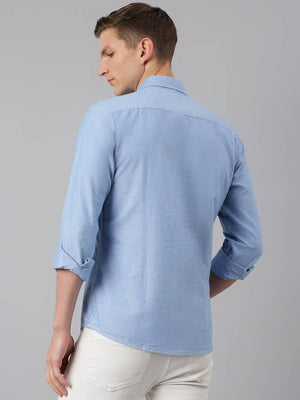 Blue Slim Fit Pure Cotton Casual Sustainable Shirt For Men