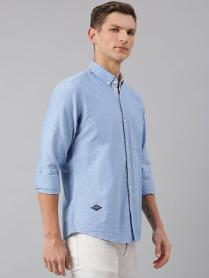 Blue Slim Fit Pure Cotton Casual Sustainable Shirt For Men