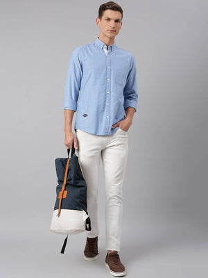 Blue Slim Fit Pure Cotton Casual Sustainable Shirt For Men