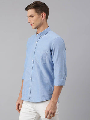 Blue Slim Fit Pure Cotton Casual Sustainable Shirt For Men
