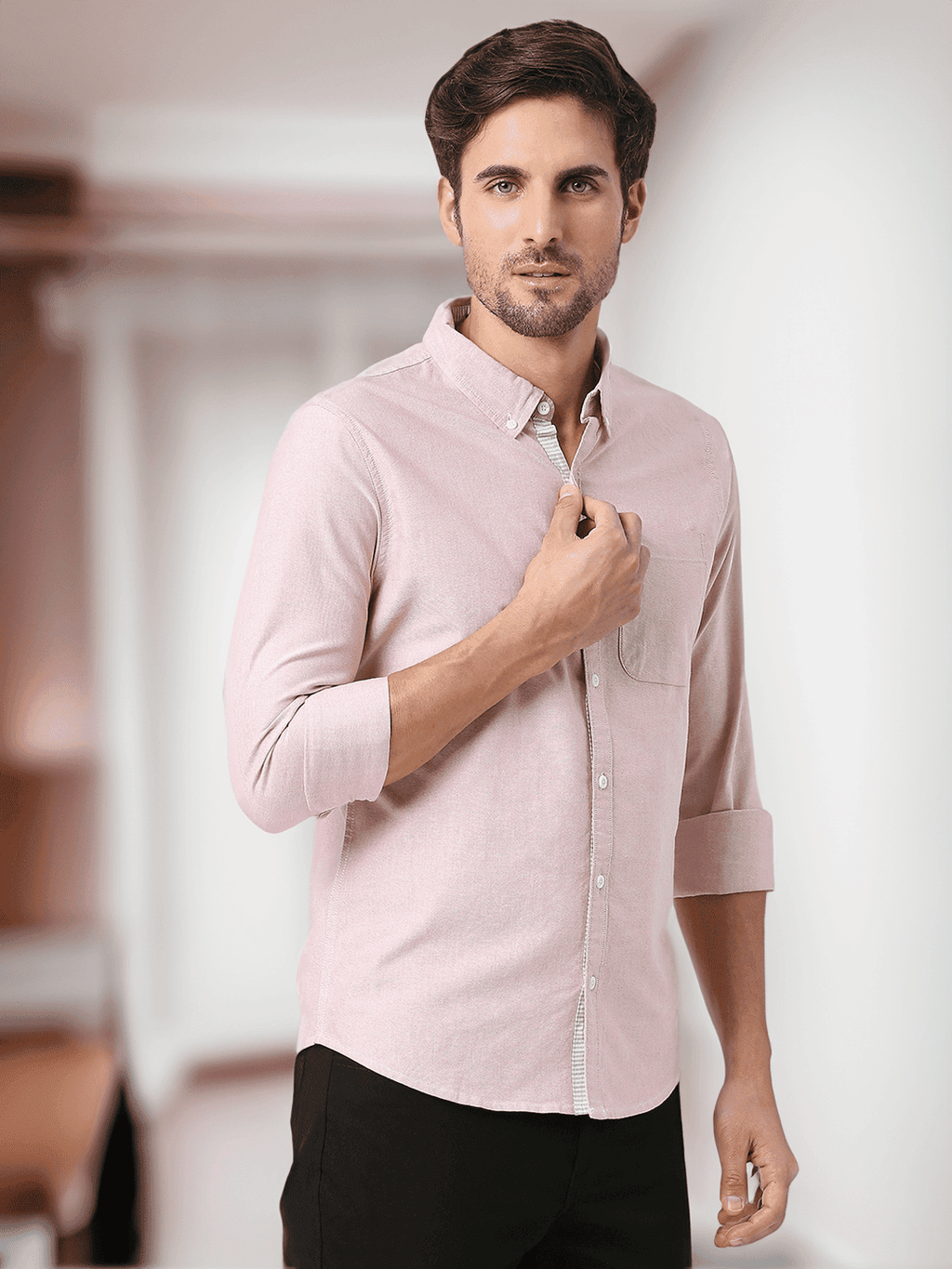 Thomas Scott Men Pure Cotton Button-Down Collar Smart Slim Fit Casual Shirt