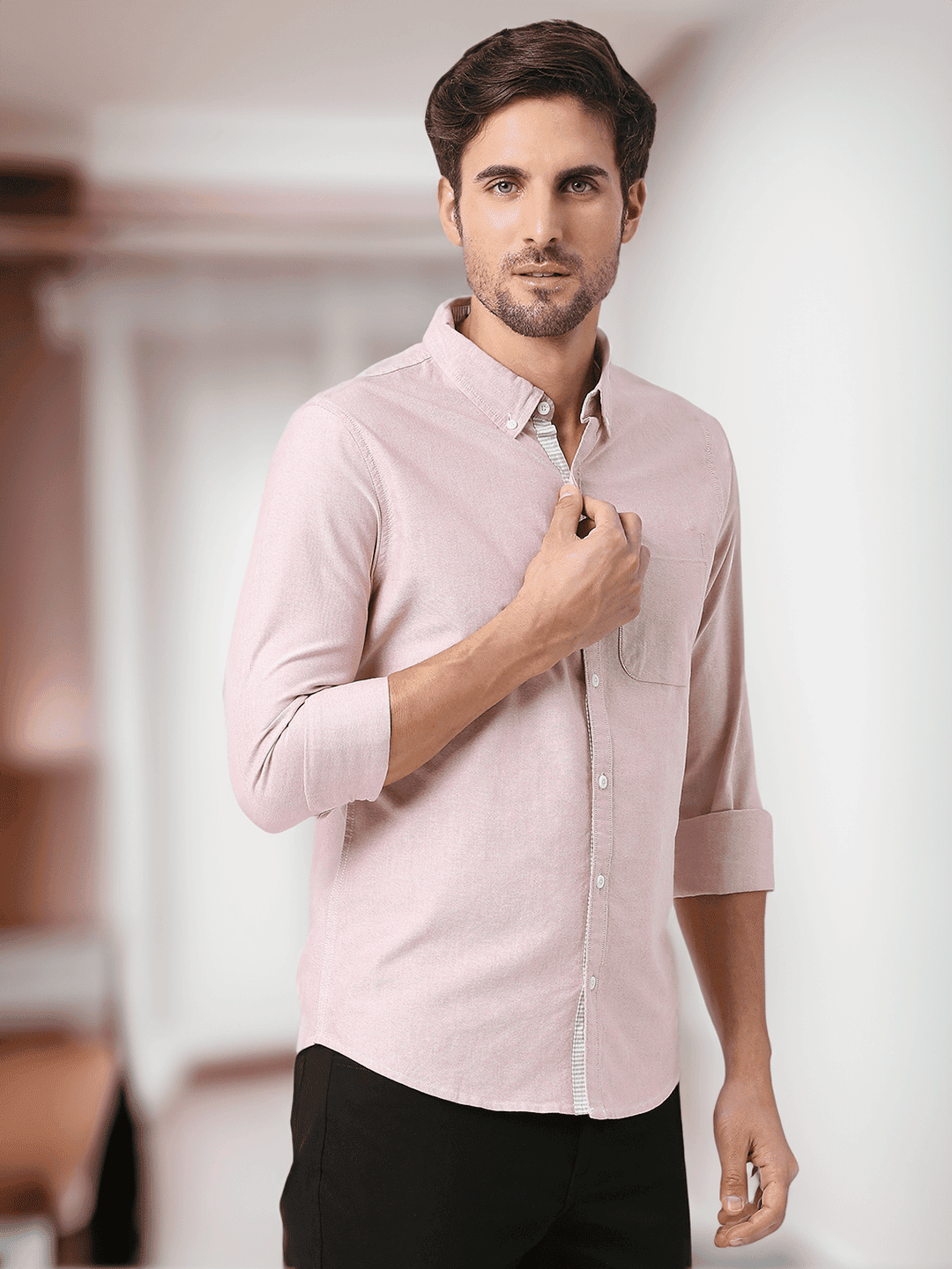 Thomas Scott Men Pure Cotton Button-Down Collar Smart Slim Fit Casual Shirt