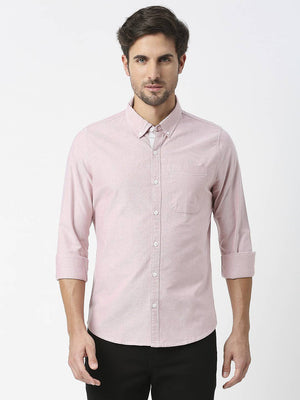 Red Pure Cotton Button-Down Collar Smart Slim Fit Casual Shirt For Men