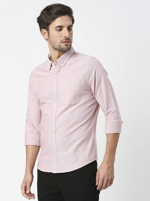Red Pure Cotton Button-Down Collar Smart Slim Fit Casual Shirt For Men