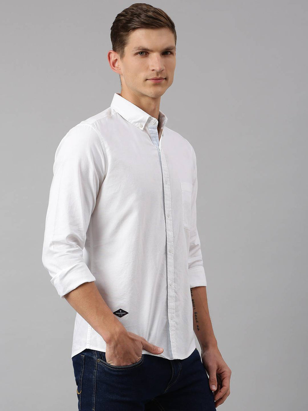 Thomas Scott Men White Slim Fit Cotton Casual Sustainable Shirt