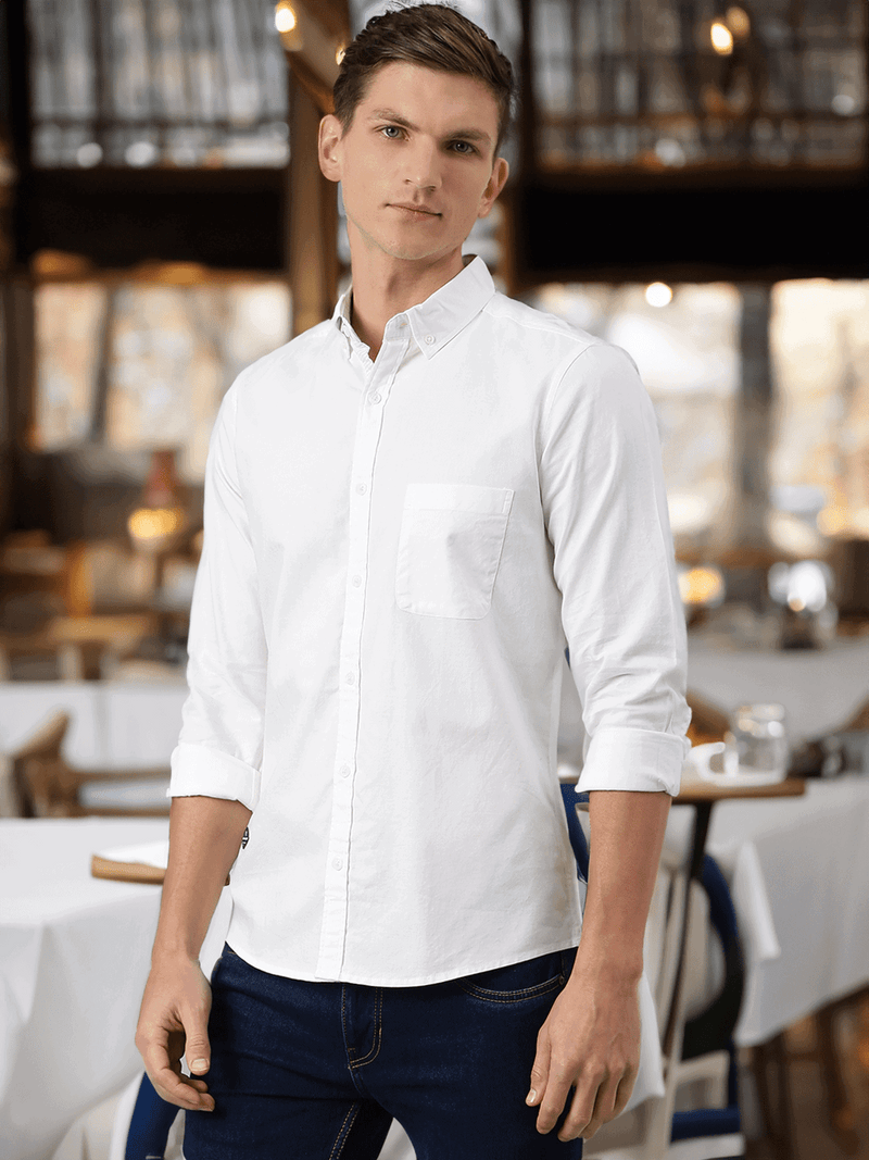 Thomas Scott Men White Slim Fit Cotton Casual Sustainable Shirt