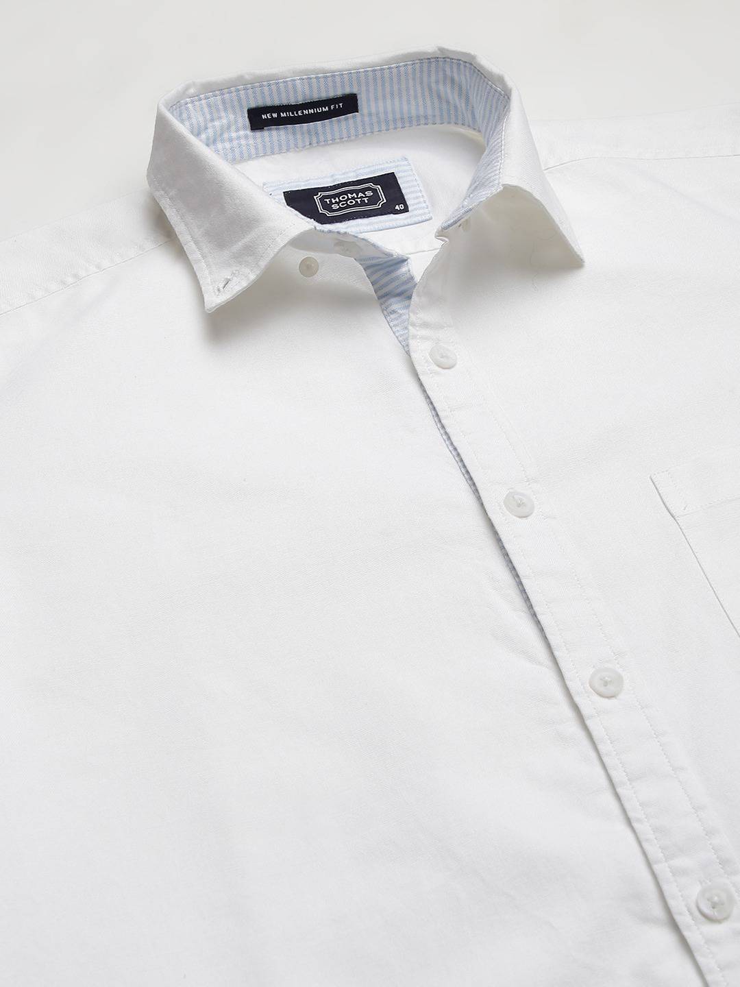 Thomas Scott Men White Slim Fit Cotton Casual Sustainable Shirt