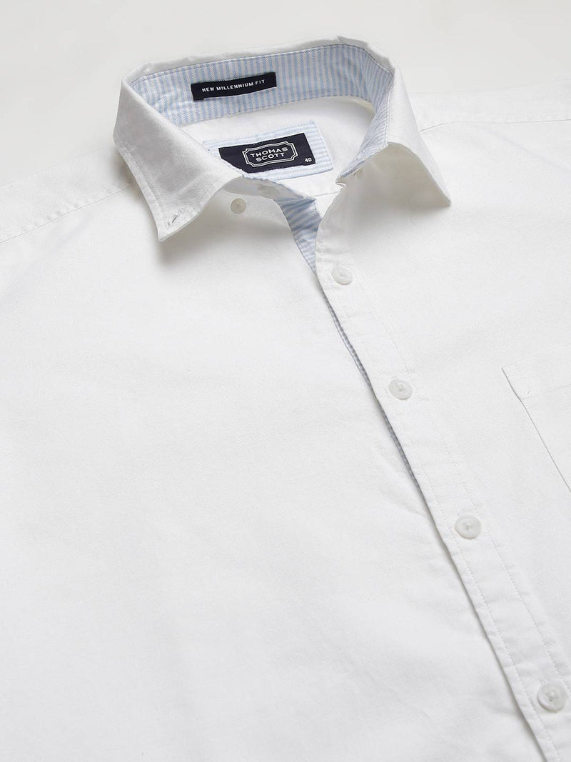 Thomas Scott Men White Slim Fit Cotton Casual Sustainable Shirt