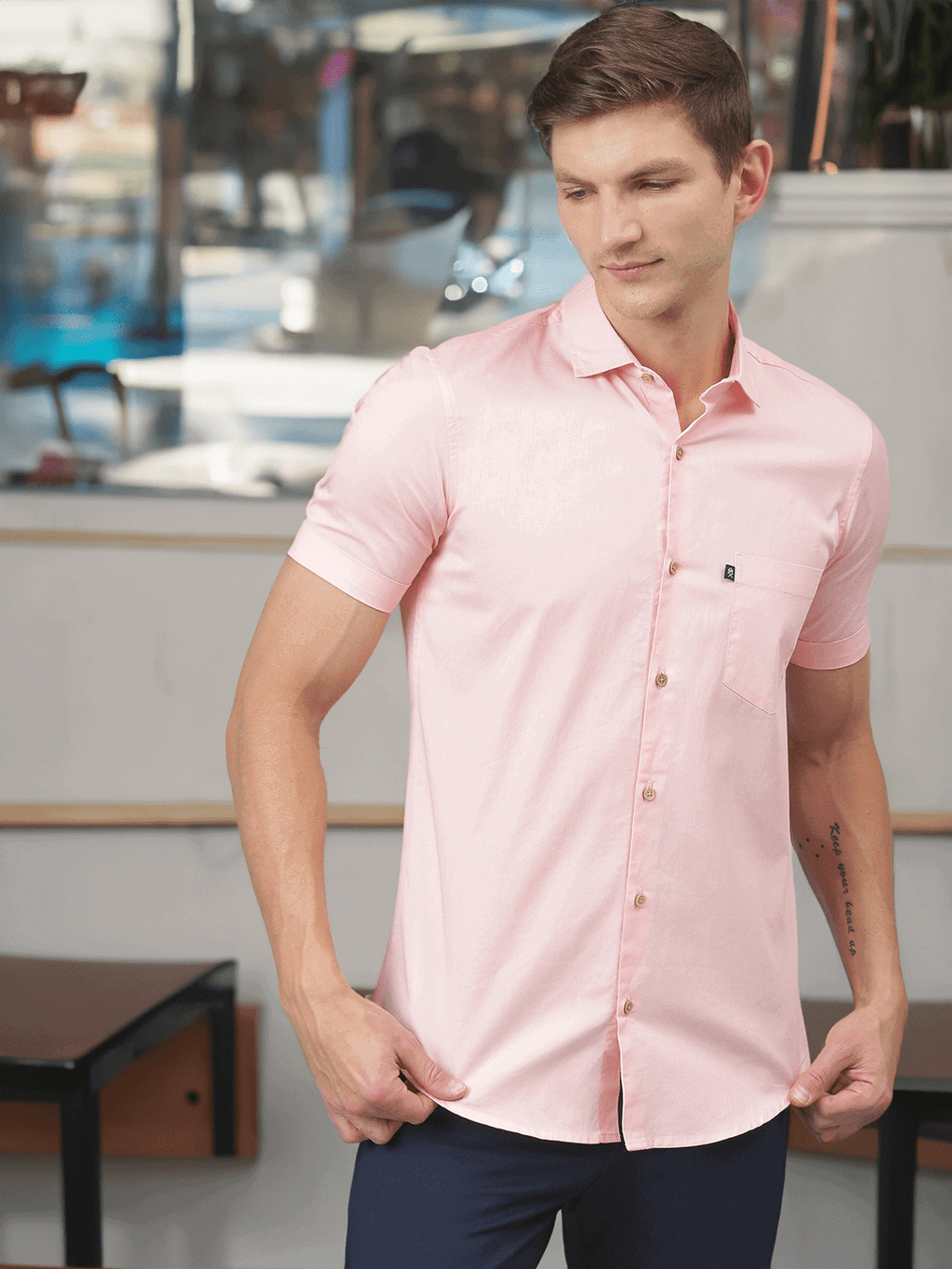 Thomas Scott Men Pink Slim Fit Cotton Casual Sustainable Shirt