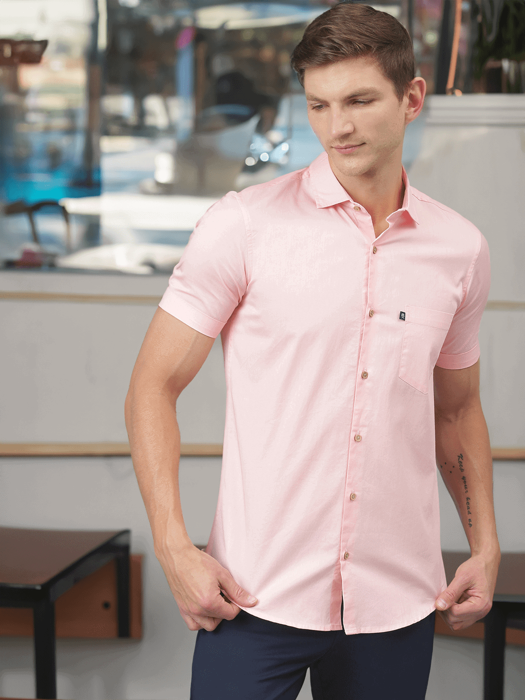 Thomas Scott Men Pink Slim Fit Cotton Casual Sustainable Shirt