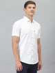 Thomas Scott Men White Slim Fit Short Sleeves Spread Collar Cotton Casual Shirt