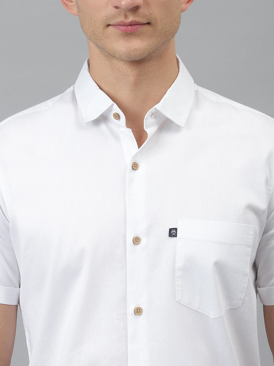 Thomas Scott Men White Slim Fit Short Sleeves Spread Collar Cotton Casual Shirt