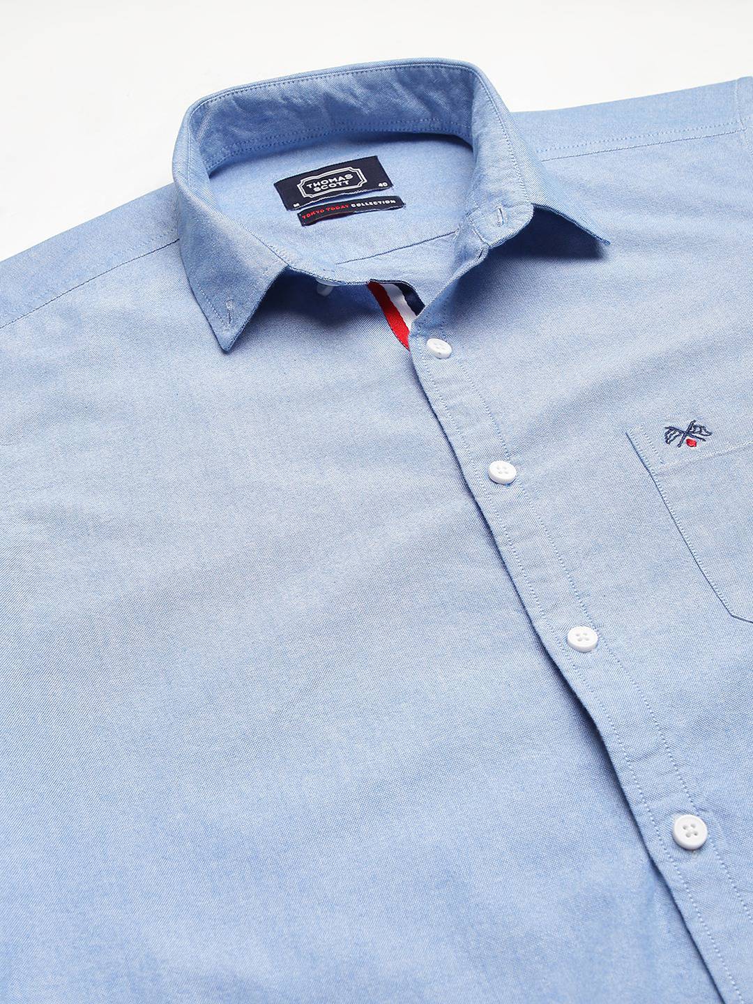 Thomas Scott Men Blue Slim Fit Pure Cotton Casual Sustainable Shirt