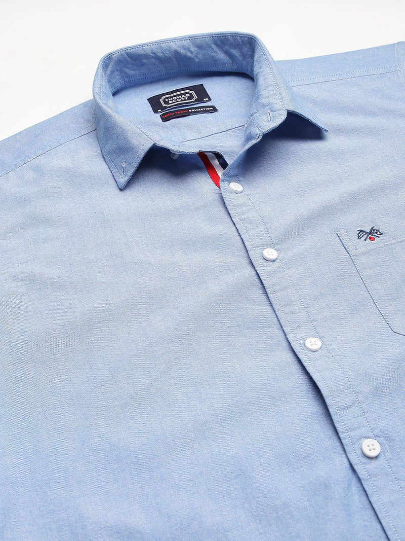 Thomas Scott Men Blue Slim Fit Pure Cotton Casual Sustainable Shirt