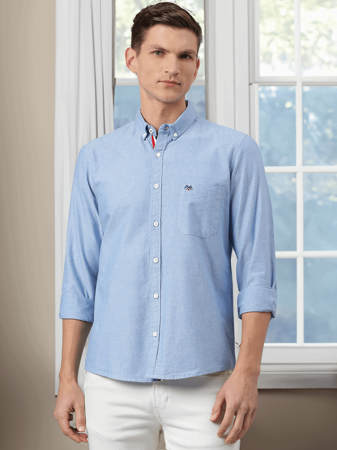 Thomas Scott Men Blue Slim Fit Pure Cotton Casual Sustainable Shirt