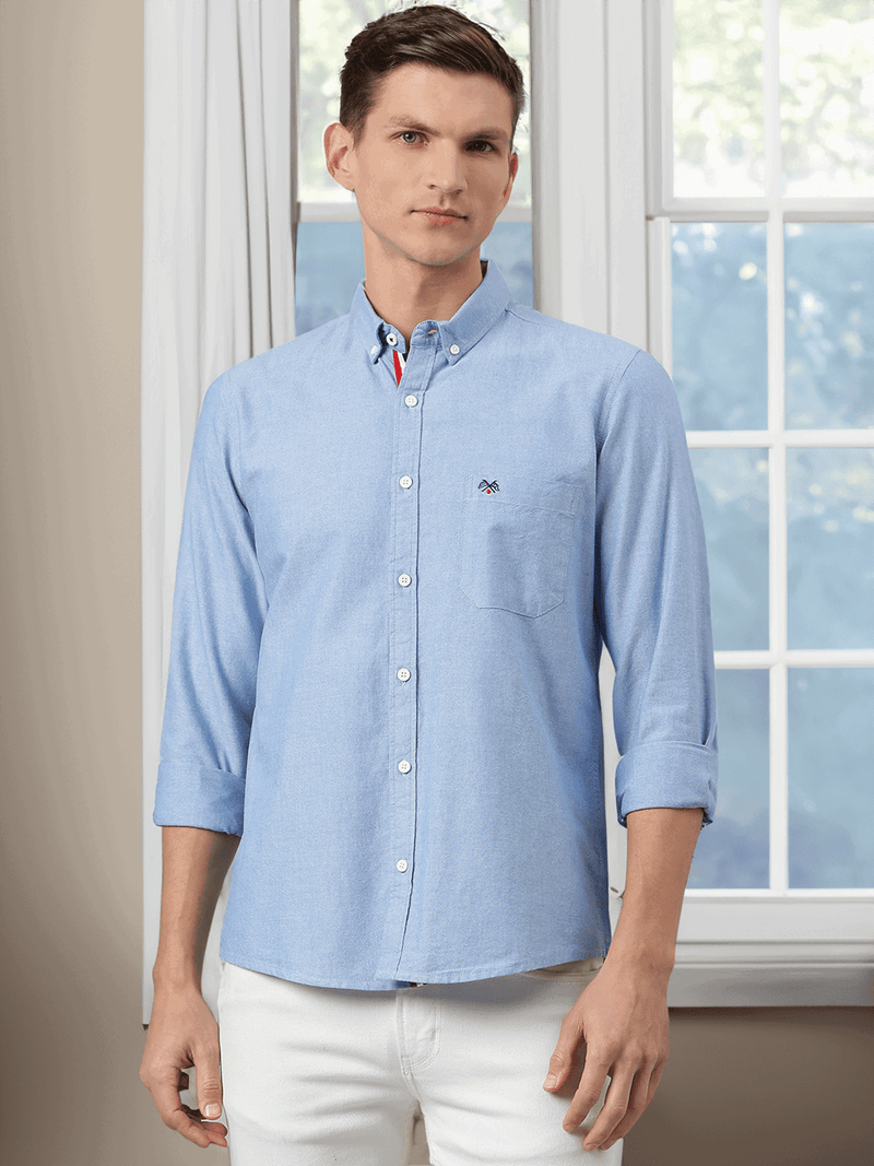 Thomas Scott Men Blue Slim Fit Pure Cotton Casual Sustainable Shirt