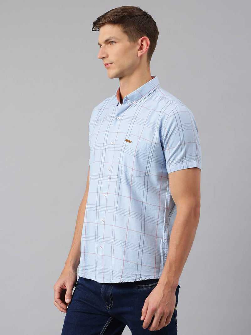 Thomas Scott Men Blue Slim Fit Checked Pure Cotton Casual Sustainable Shirt