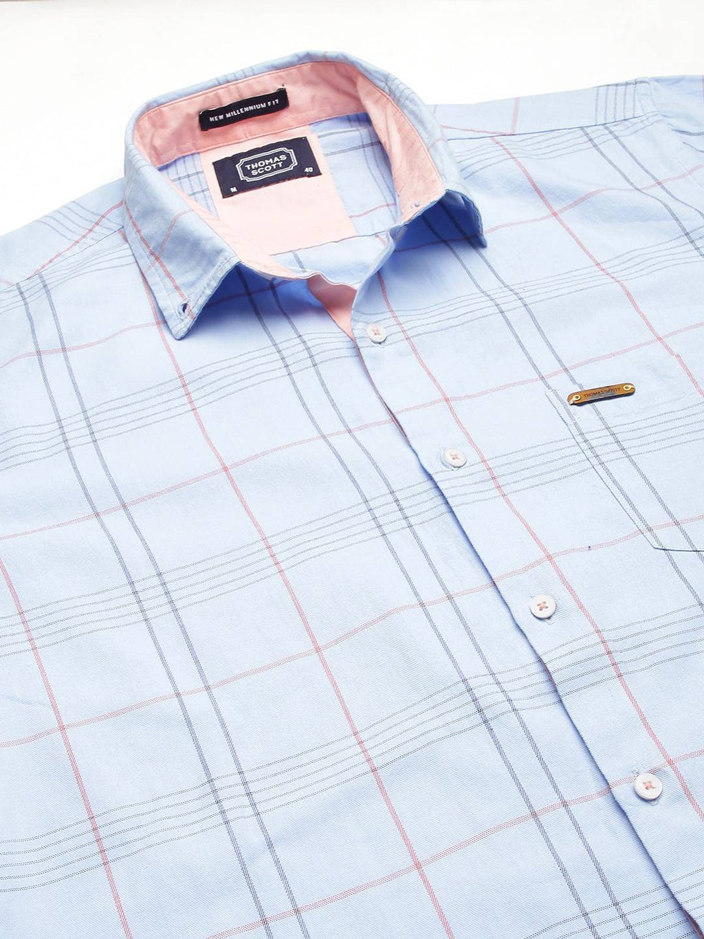 Thomas Scott Men Blue Slim Fit Checked Pure Cotton Casual Sustainable Shirt
