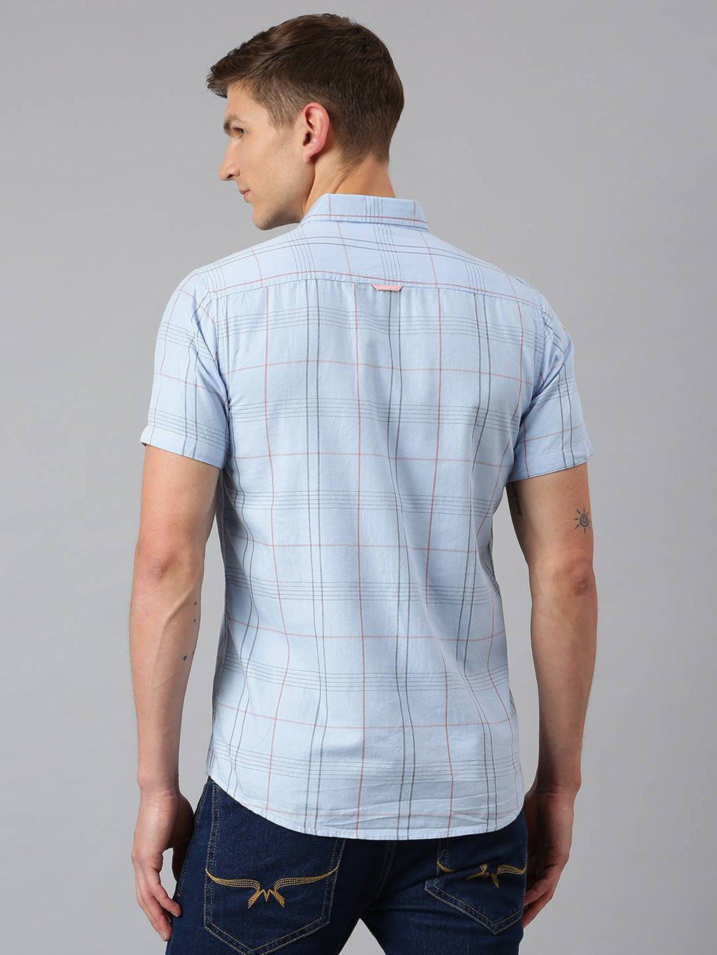 Thomas Scott Men Blue Slim Fit Checked Pure Cotton Casual Sustainable Shirt