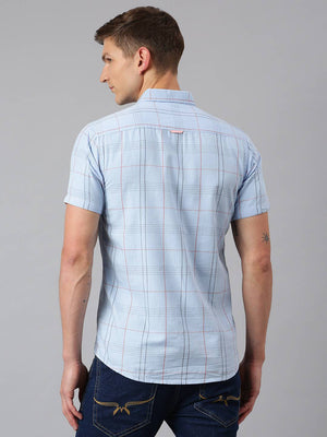 Thomas Scott Men Blue Slim Fit Checked Pure Cotton Casual Sustainable Shirt