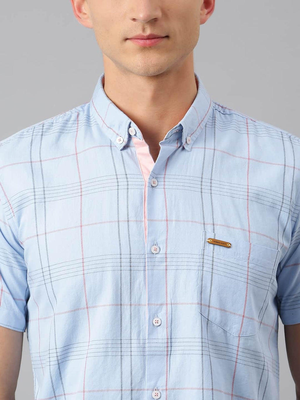 Thomas Scott Men Blue Slim Fit Checked Pure Cotton Casual Sustainable Shirt