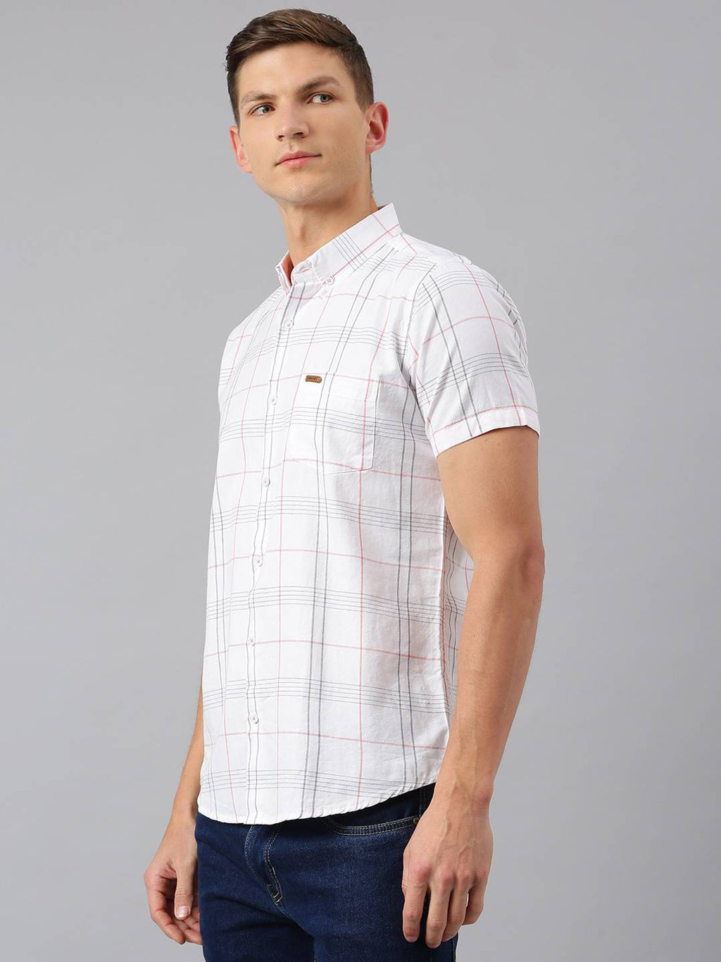Thomas Scott Men White Slim Fit Checked Casual Sustainable Shirt