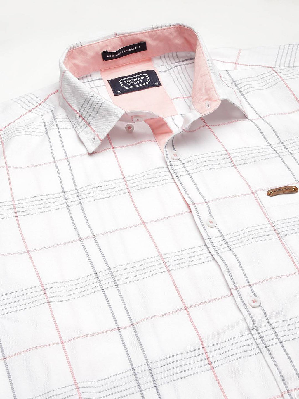 Thomas Scott Men White Slim Fit Checked Casual Sustainable Shirt