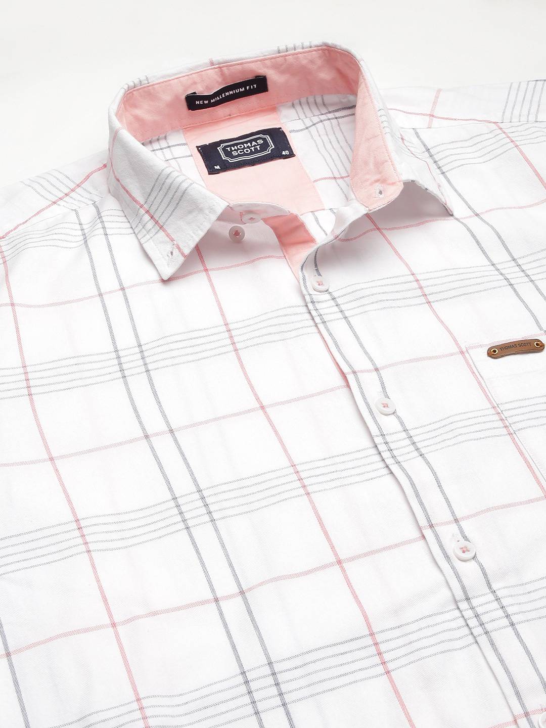 Thomas Scott Men White Slim Fit Checked Casual Sustainable Shirt