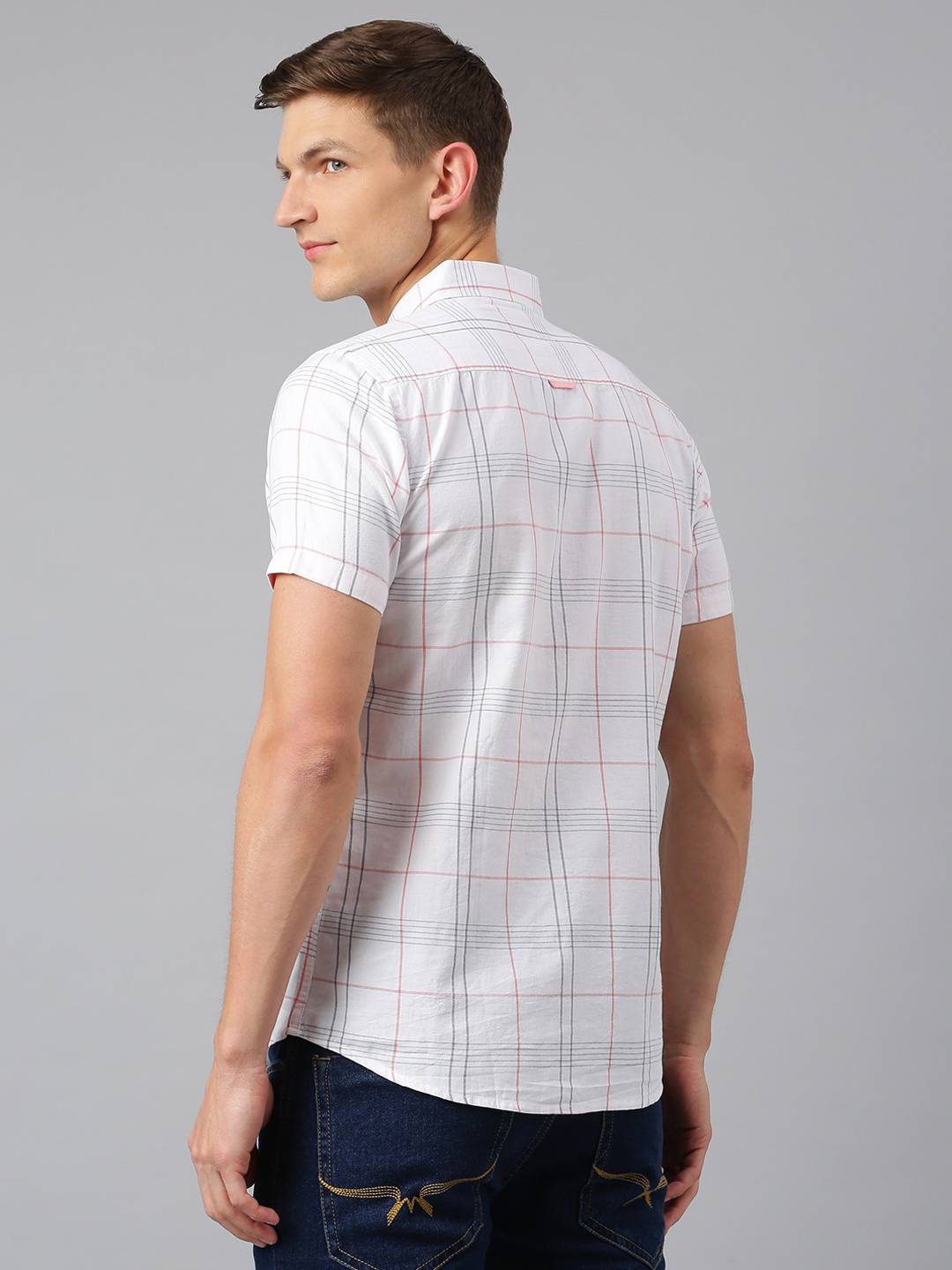 Thomas Scott Men White Slim Fit Checked Casual Sustainable Shirt