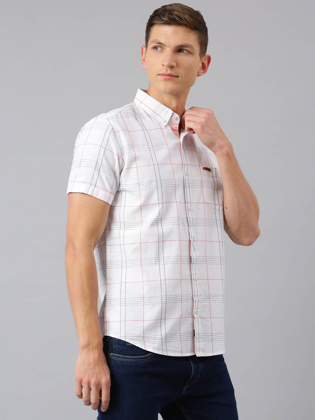 Thomas Scott Men White Slim Fit Checked Casual Sustainable Shirt