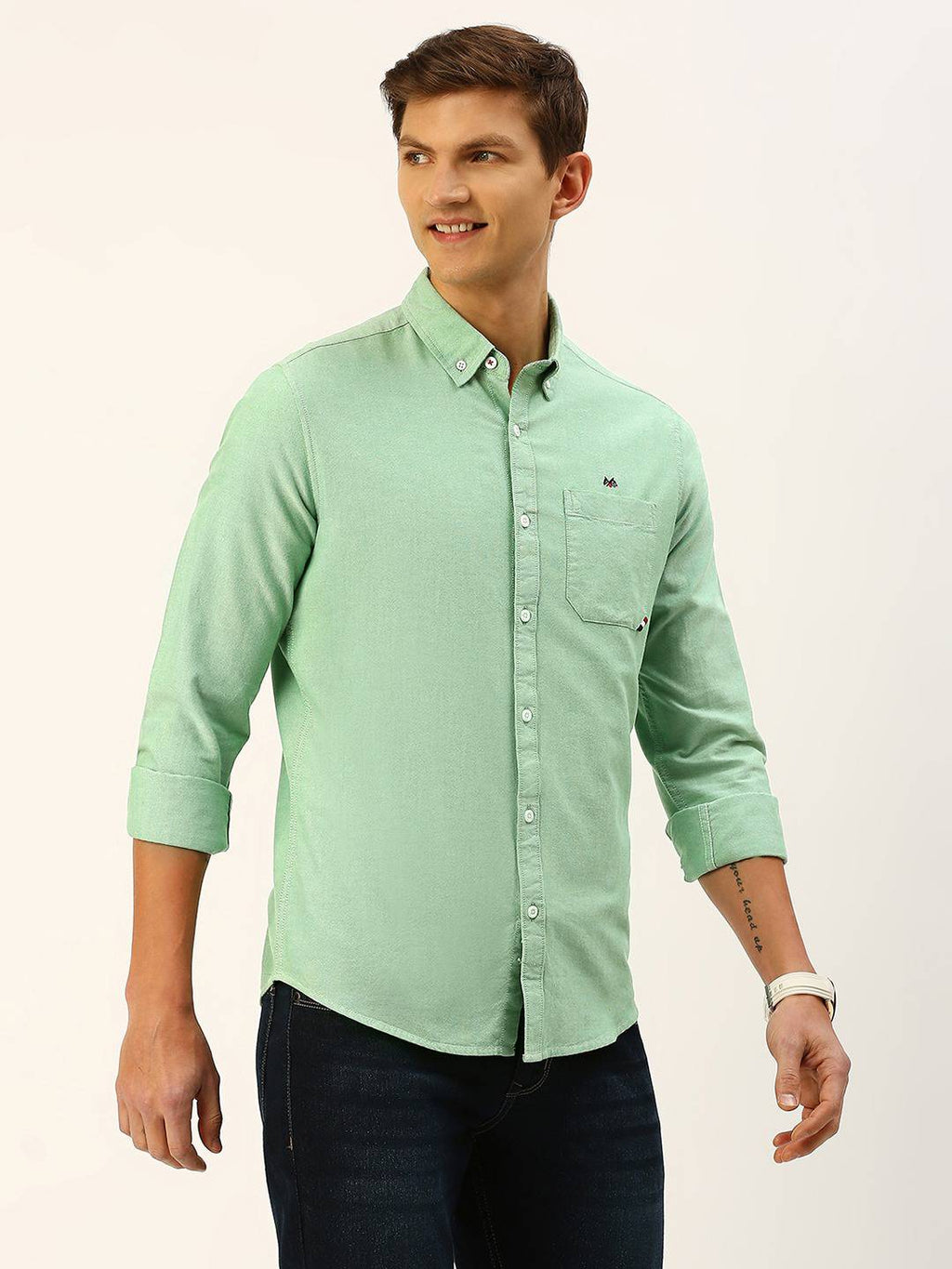 Thomas Scott Men Cotton Button-Down Collar Twill Classic Slim Fit Opaque Casual Shirt