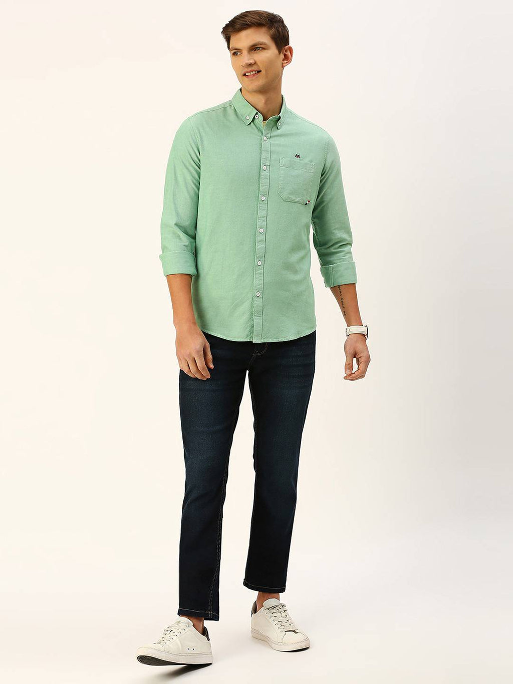 Thomas Scott Men Cotton Button-Down Collar Twill Classic Slim Fit Opaque Casual Shirt