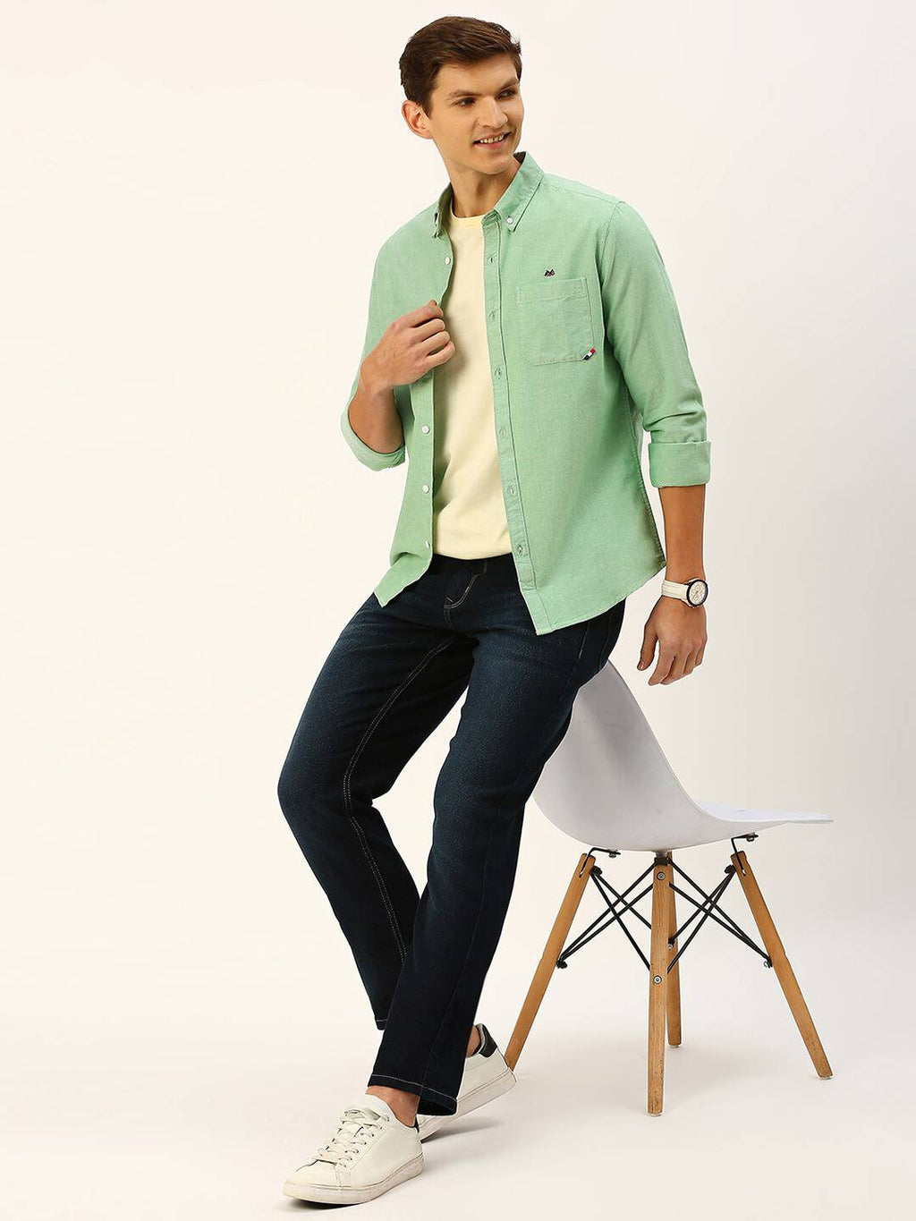 Thomas Scott Men Cotton Button-Down Collar Twill Classic Slim Fit Opaque Casual Shirt