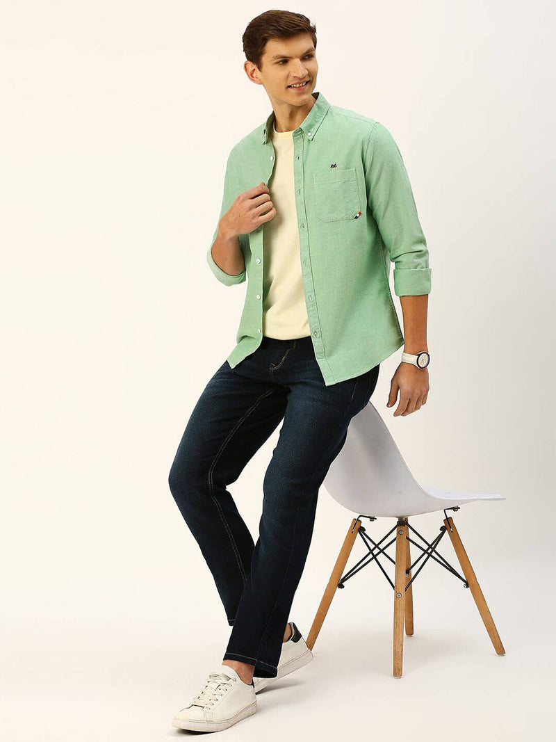 Thomas Scott Men Cotton Button-Down Collar Twill Classic Slim Fit Opaque Casual Shirt