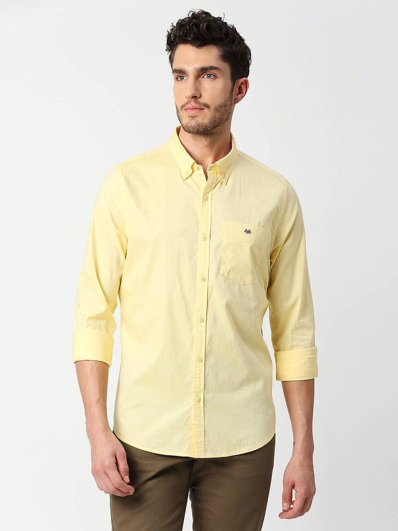 Thomas Scott Men Yellow Slim Fit Casual Cotton Shirt