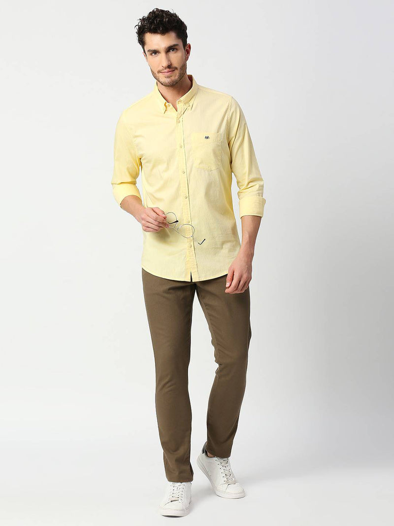 Thomas Scott Men Yellow Slim Fit Casual Cotton Shirt