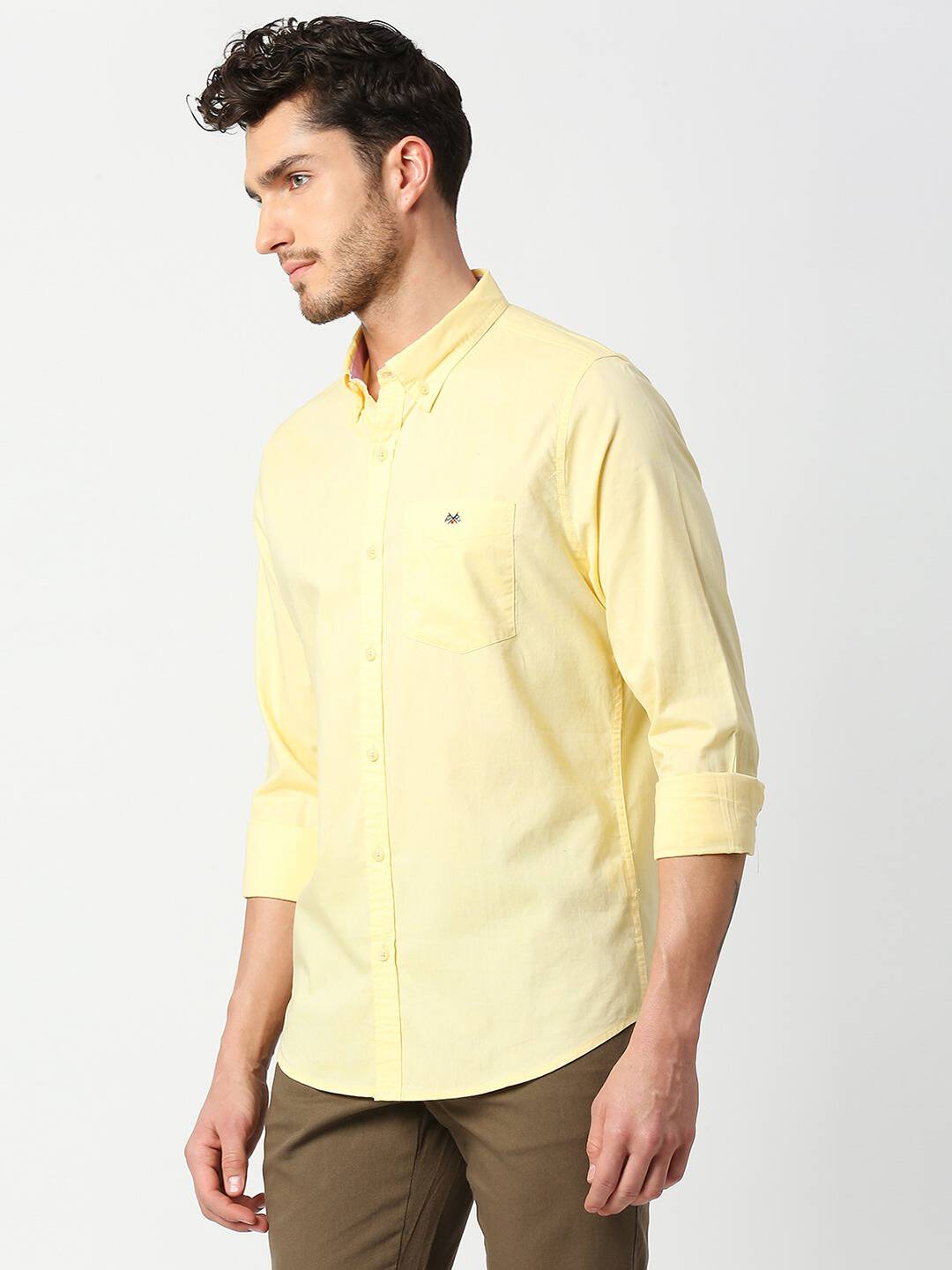 Thomas Scott Men Yellow Slim Fit Casual Cotton Shirt