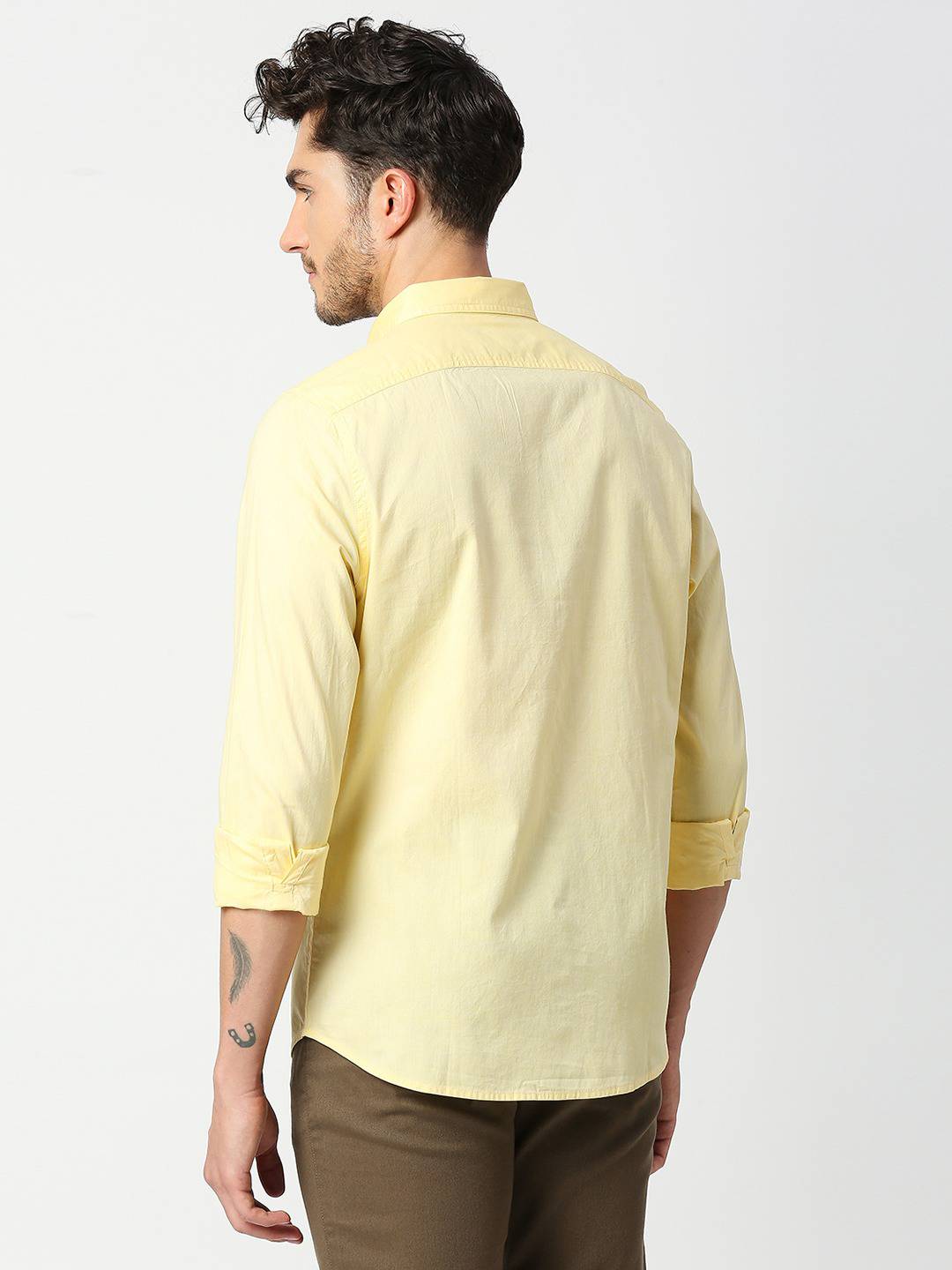 Thomas Scott Men Yellow Slim Fit Casual Cotton Shirt