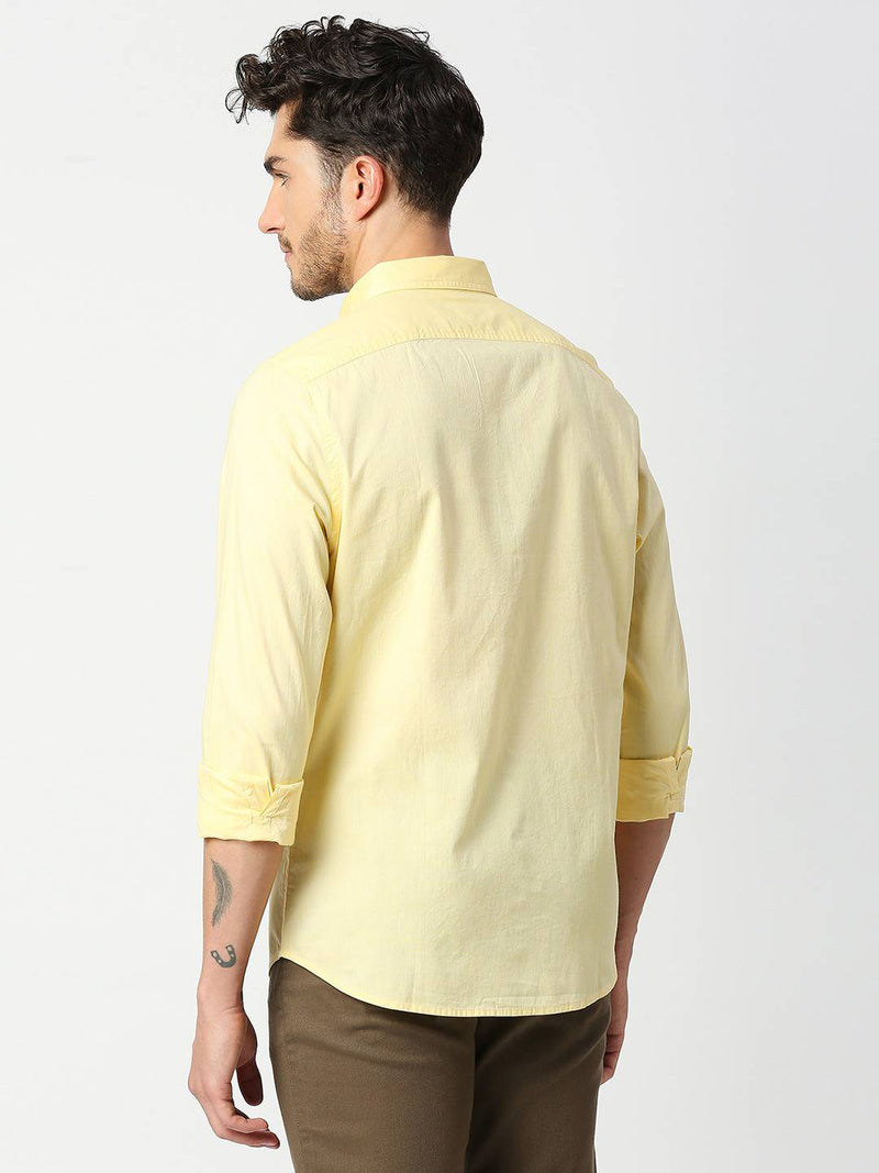 Thomas Scott Men Yellow Slim Fit Casual Cotton Shirt