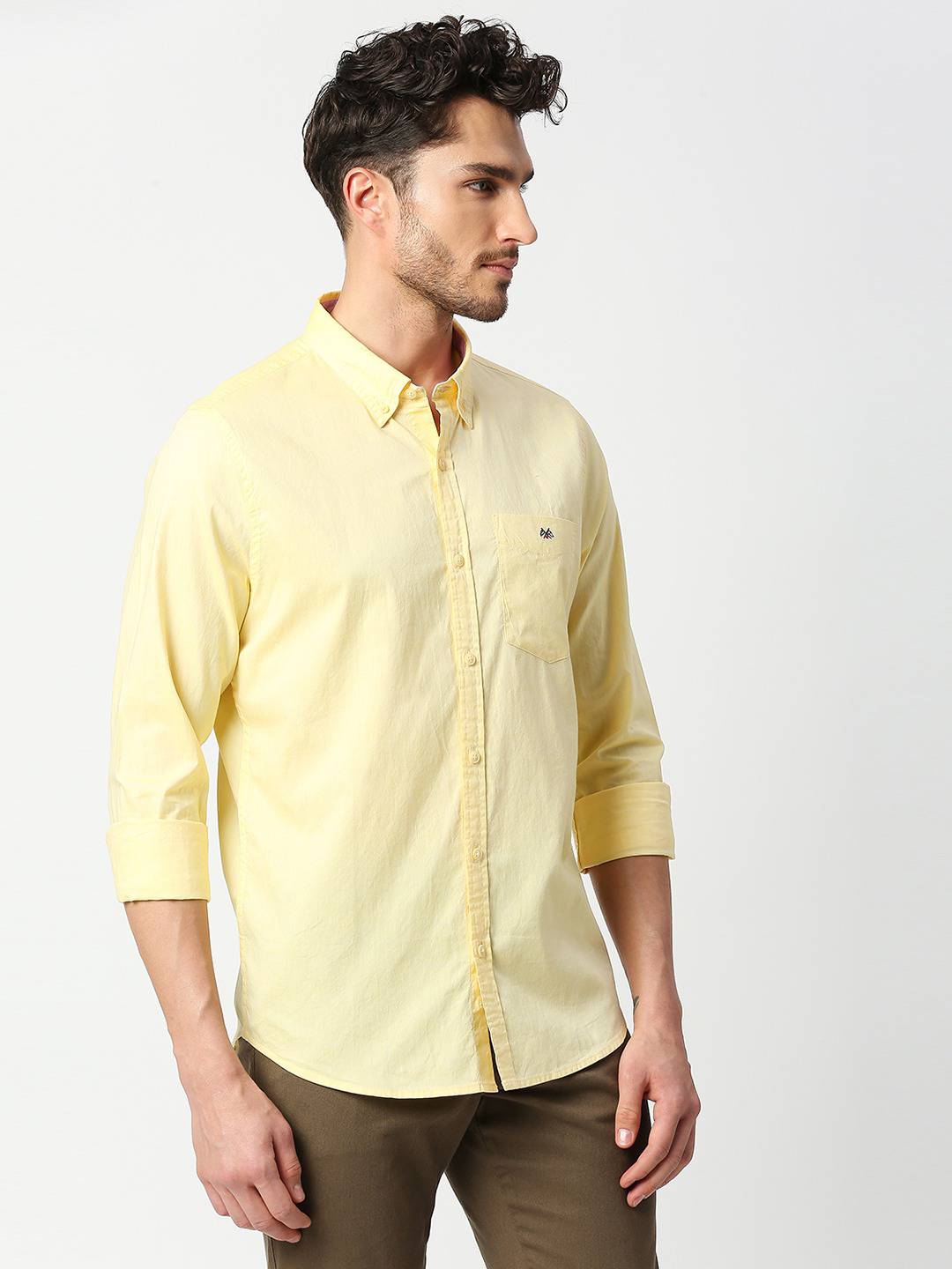 Thomas Scott Men Yellow Slim Fit Casual Cotton Shirt