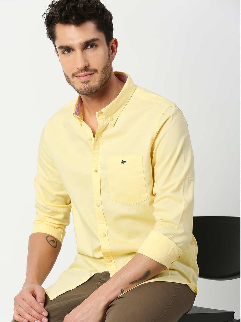 Thomas Scott Men Yellow Slim Fit Casual Cotton Shirt