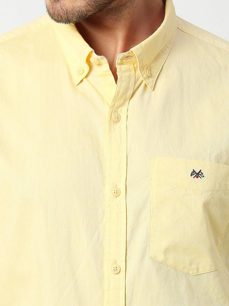Thomas Scott Men Yellow Slim Fit Casual Cotton Shirt